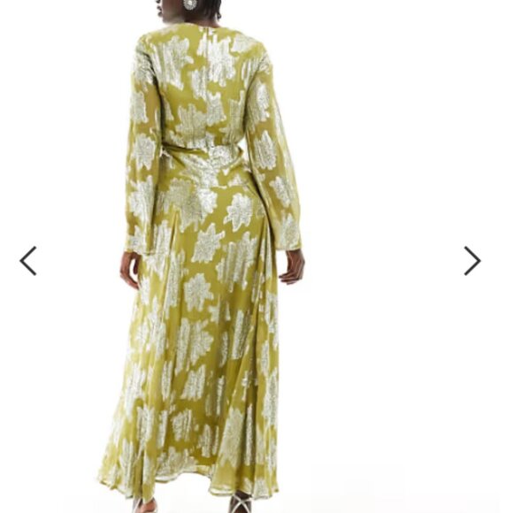 ASOS formal funky metallic long sleeve midi dress with frill cuffs - Picture 2 of 4